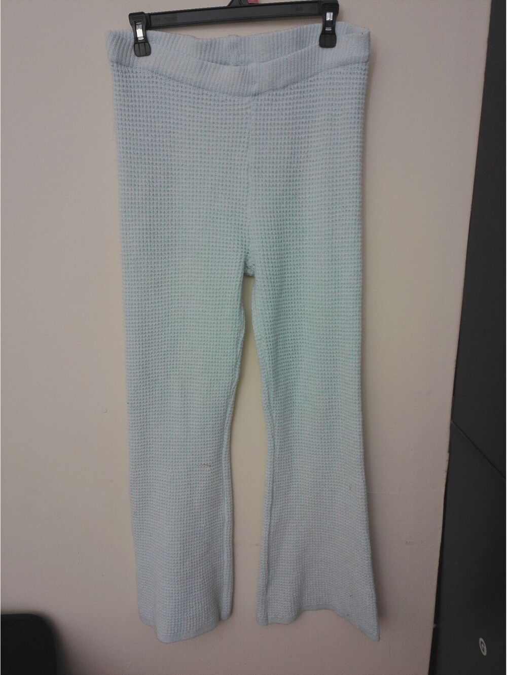 Sugar Moon Waffle Knit Flared Pants Womens XL Light Blue Lounge High Rise Y2K